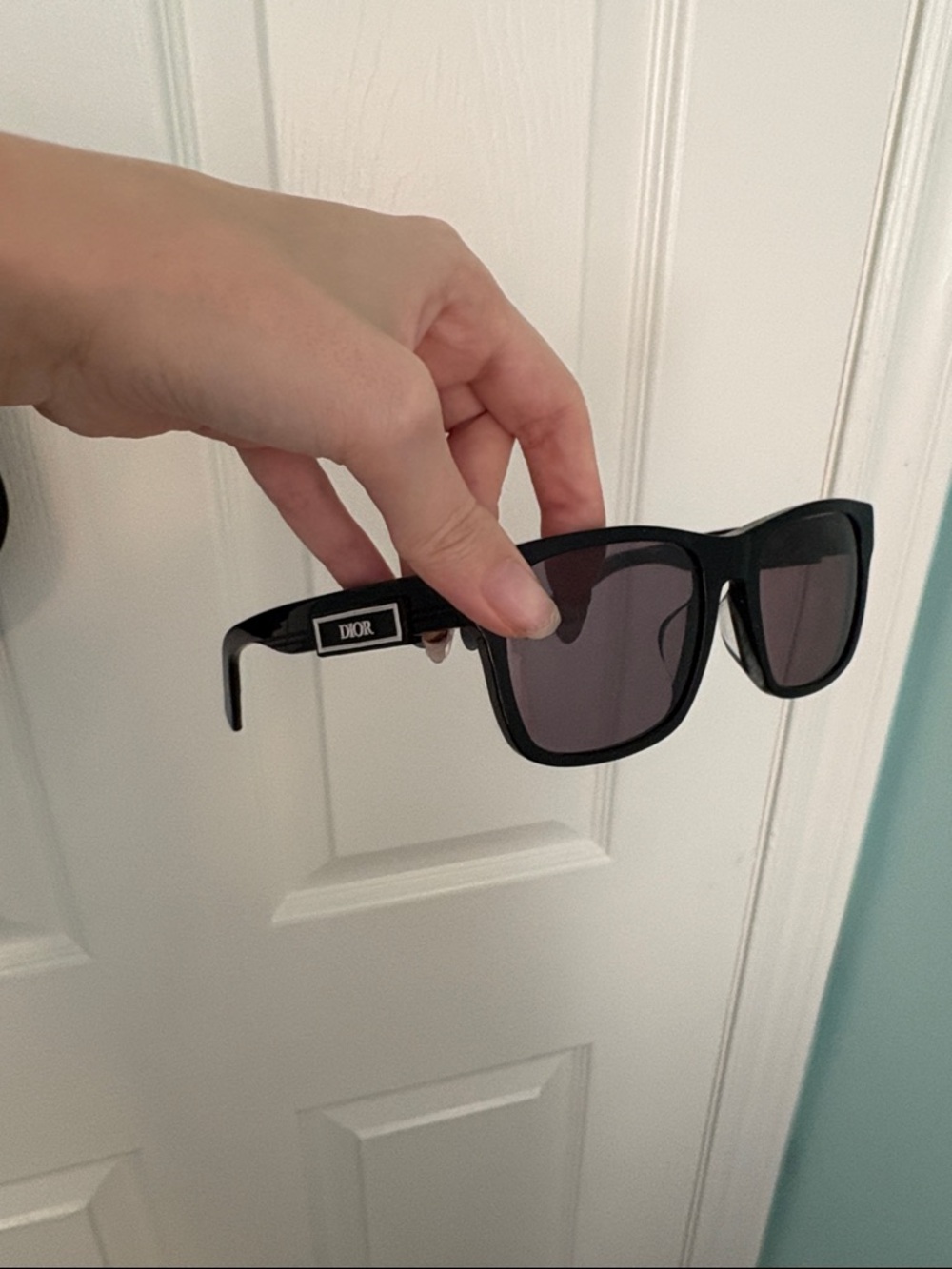 Dior Black Rectangular Sunglasses with Dark Lenses